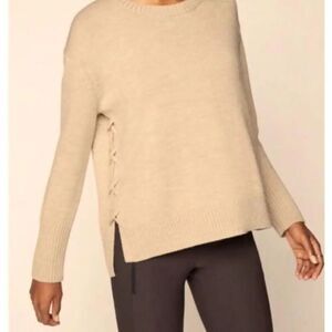 Athleta Nopa Beige Fine‎ Merino Wool Long Sleeve Side Tie Sweater